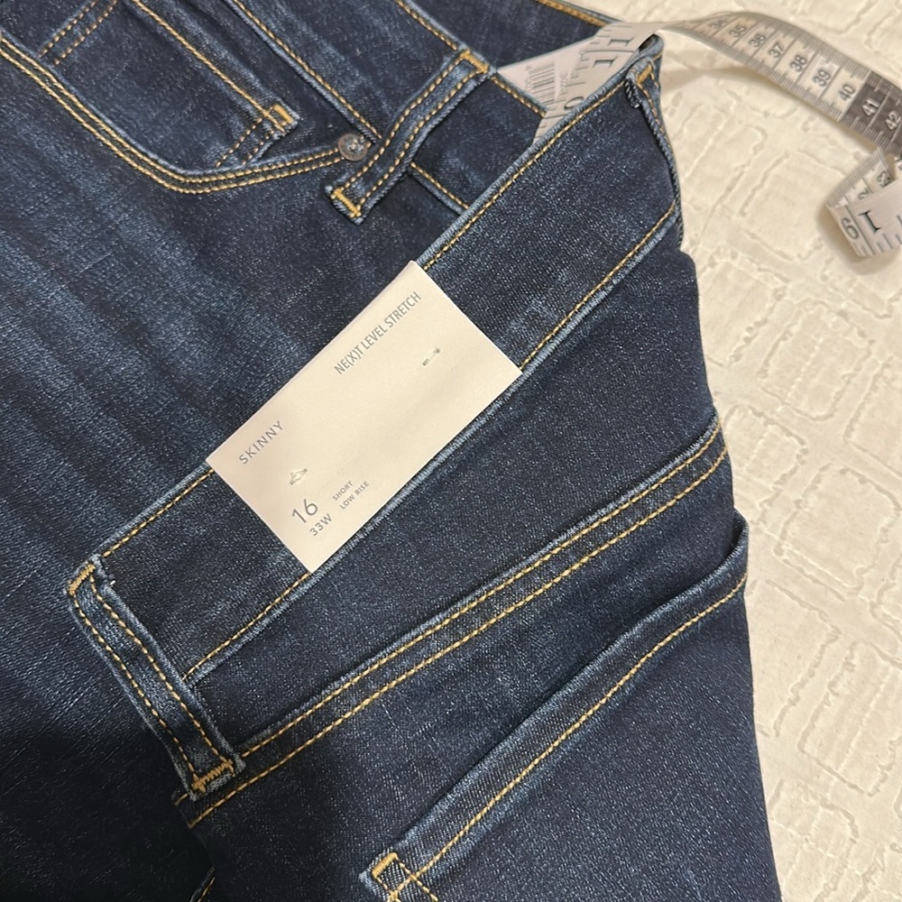 American Eagle SKINNY Dark Indigo Jeans size 16 Short. 27” inseam - Picture 3 of 6